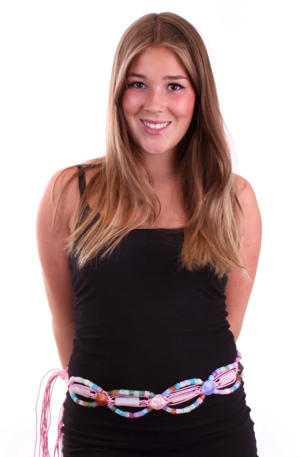 Ibiza riem roze met gekleurde kralen en franjes dames