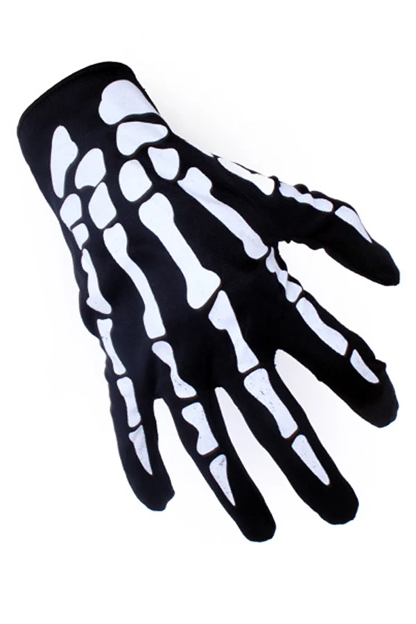 Skelet handschoenen zwart wit met botprint