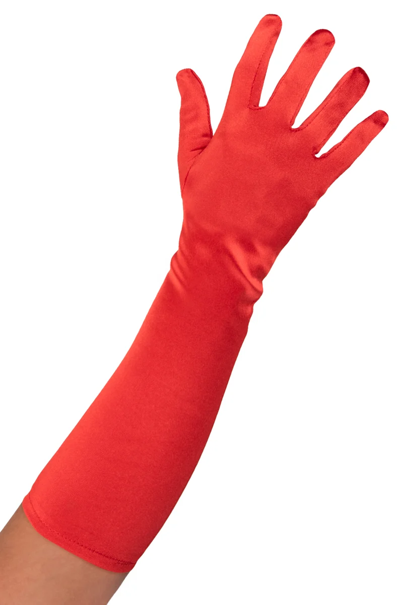 Satijnen handschoenen rood 40 cm dames maat S, M en L
