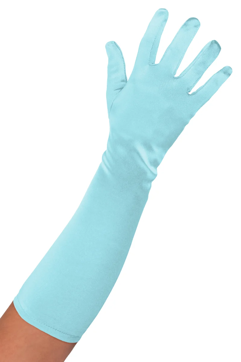 Satijnen handschoenen blauw 40 cm dames