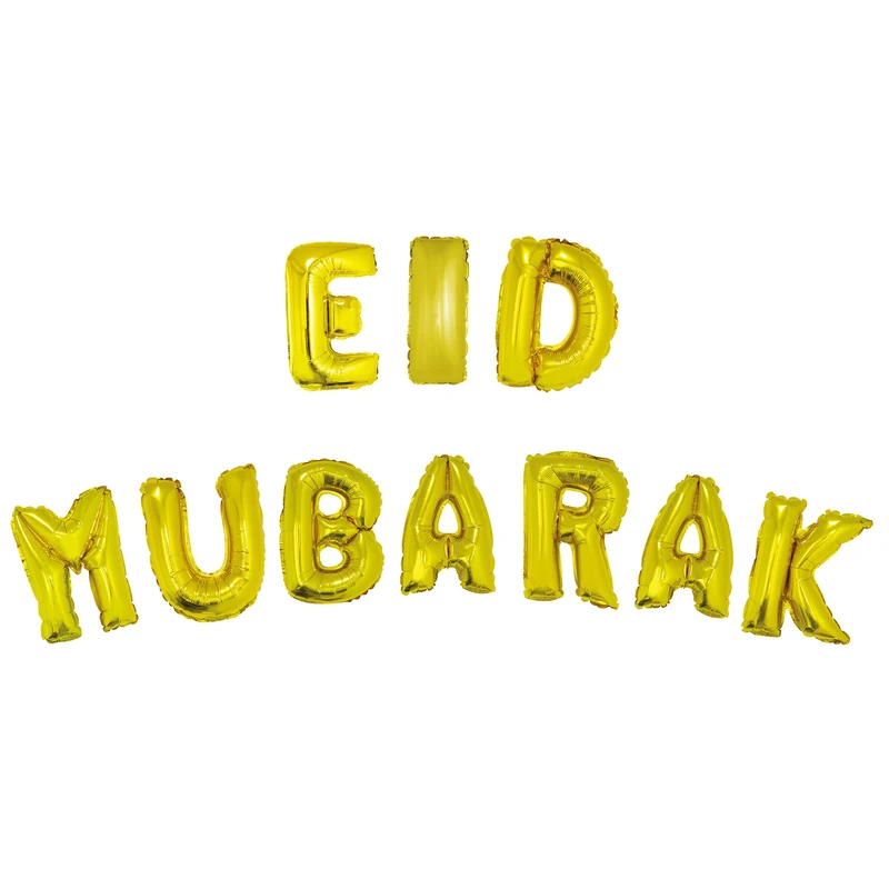 Ballonset Eid Mubarak goud folieletters 40 cm met lint
