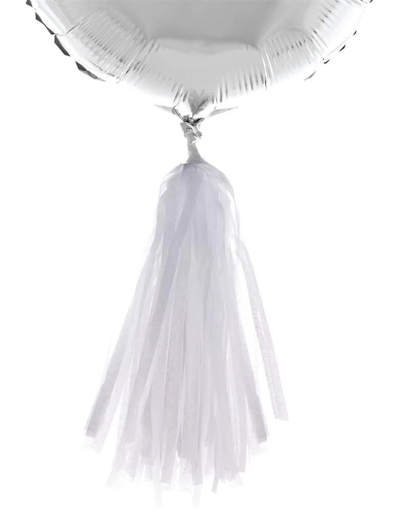 Pompons voor ballonnen wit 35 cm, set van 5