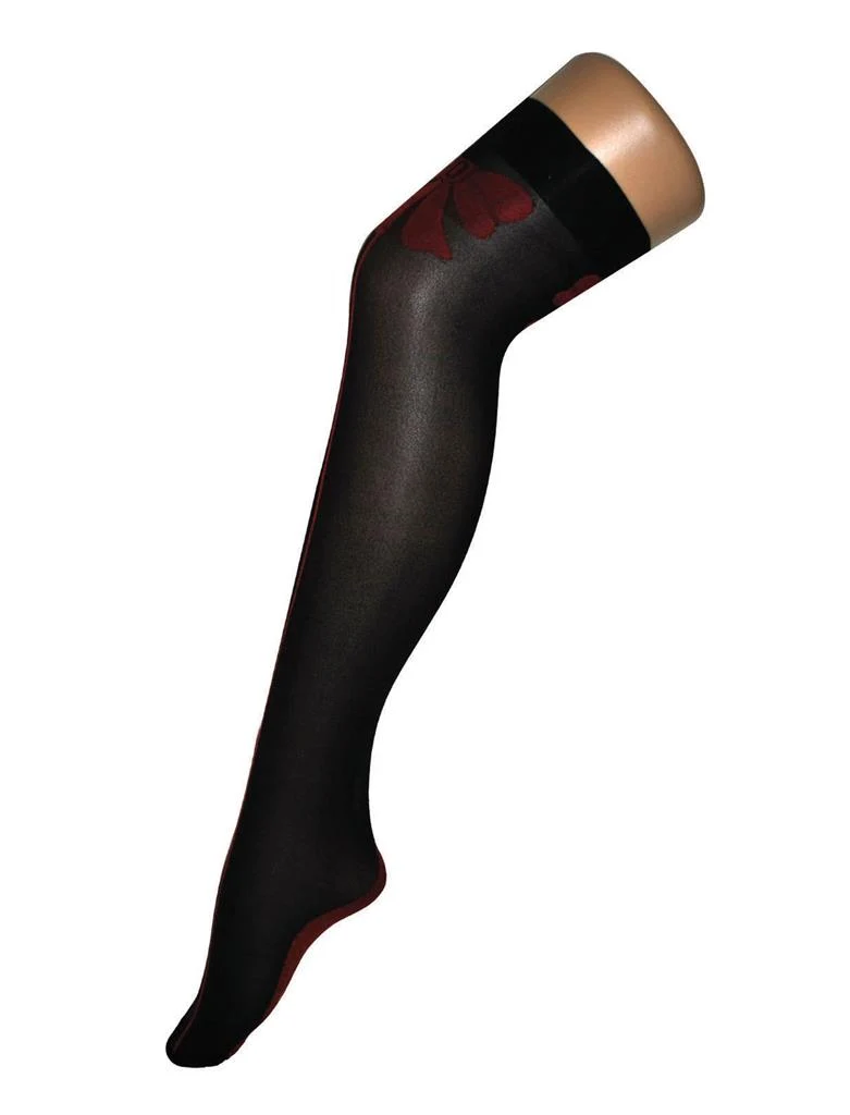 Stay-ups zwart met rode strik dames, polyamide