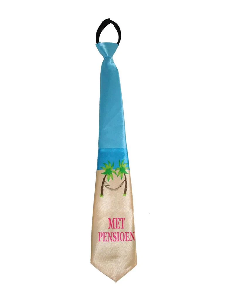 Stropdas met pensioen blauw met palmbomen en hangmat