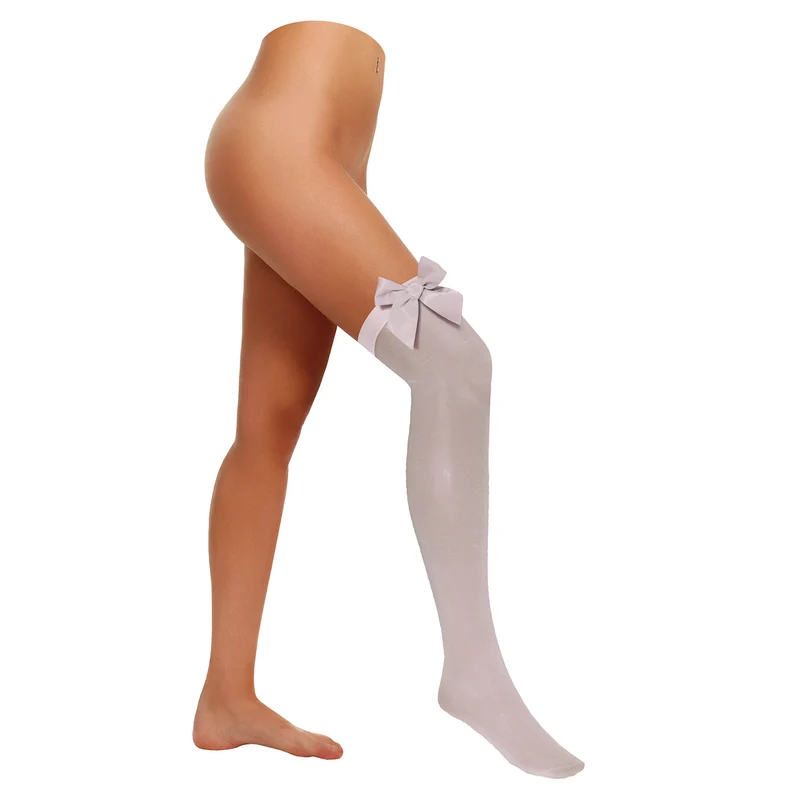 Kniekousen wit met witte strik dames 65 cm stay-up