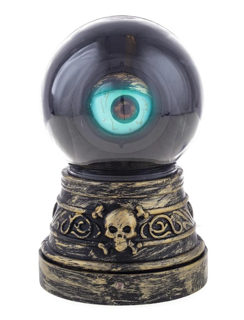Horror oog decoratie in bol op sokkel met doodskop