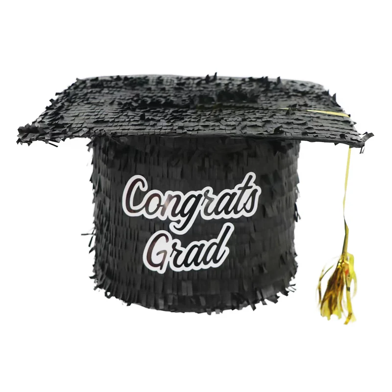 Pinata professor hoed zwart met gouden kwast 28 x 29 cm