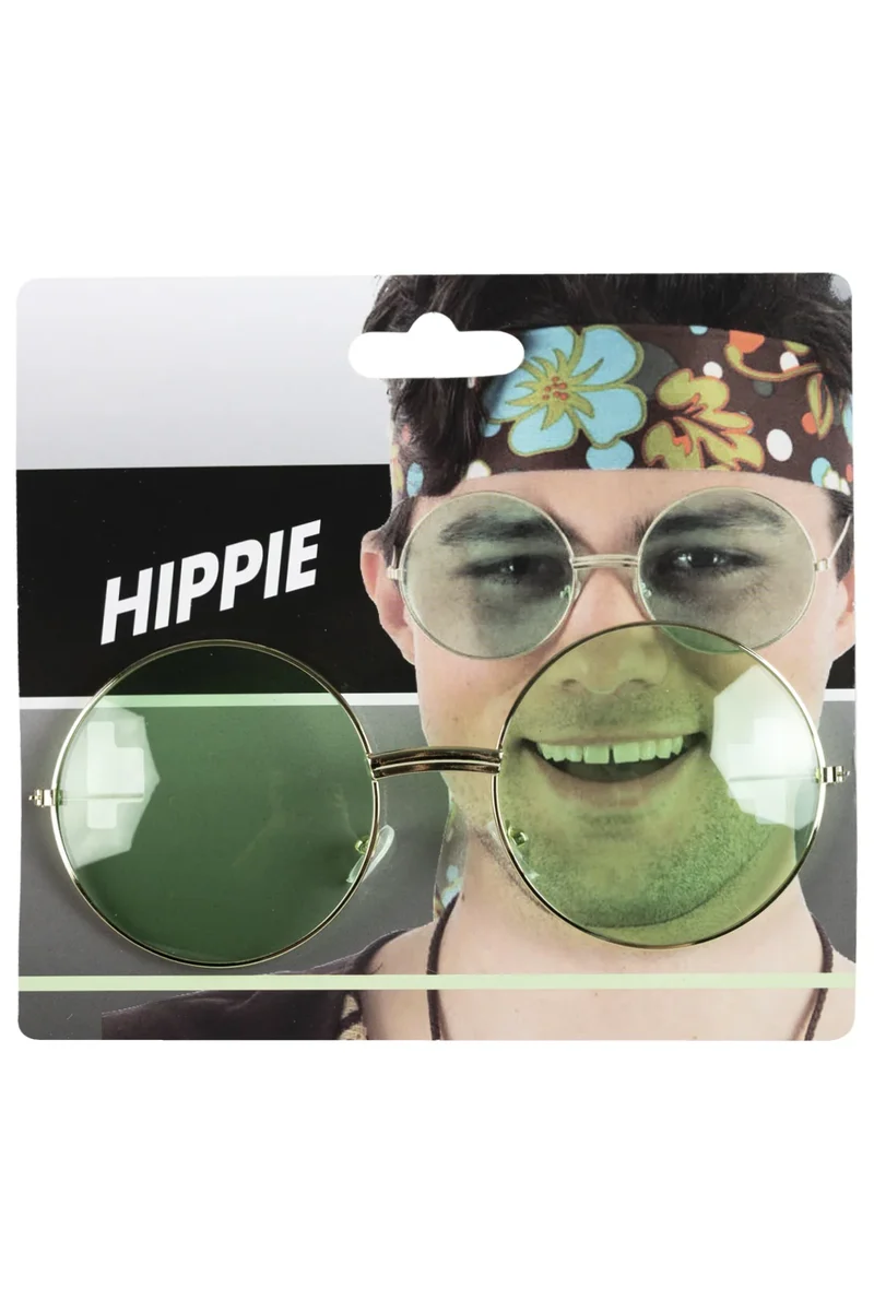 Uilebril goud met grote ronde groene glazen hippie