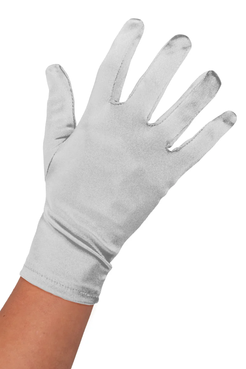 Satijnen handschoenen zilver 20 cm dames en heren