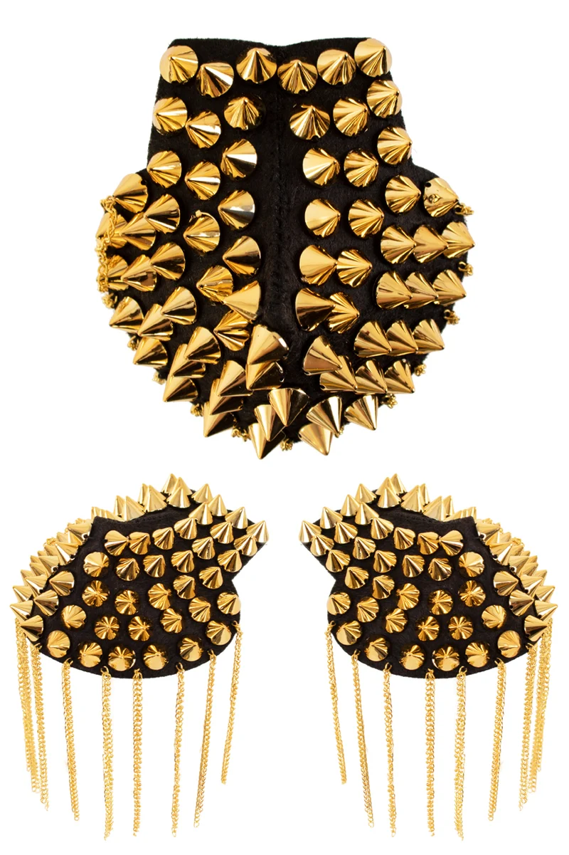Epaulettenkapje met gouden spikes en kettinkjes