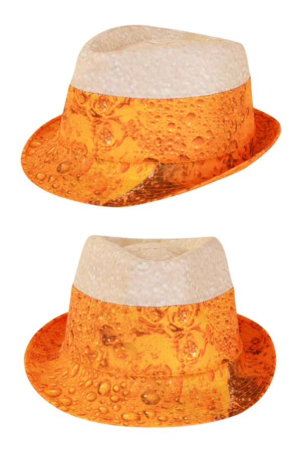 Bierhoed fedora oranje met schuimrand one size
