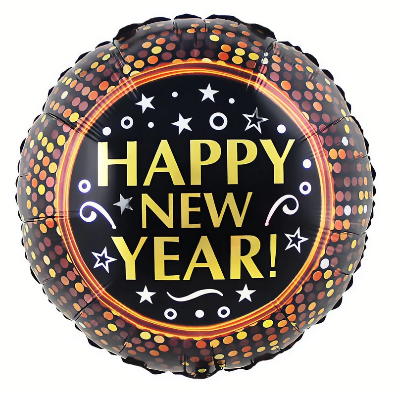Folieballon Happy New Year zwart met goud 46 cm rond