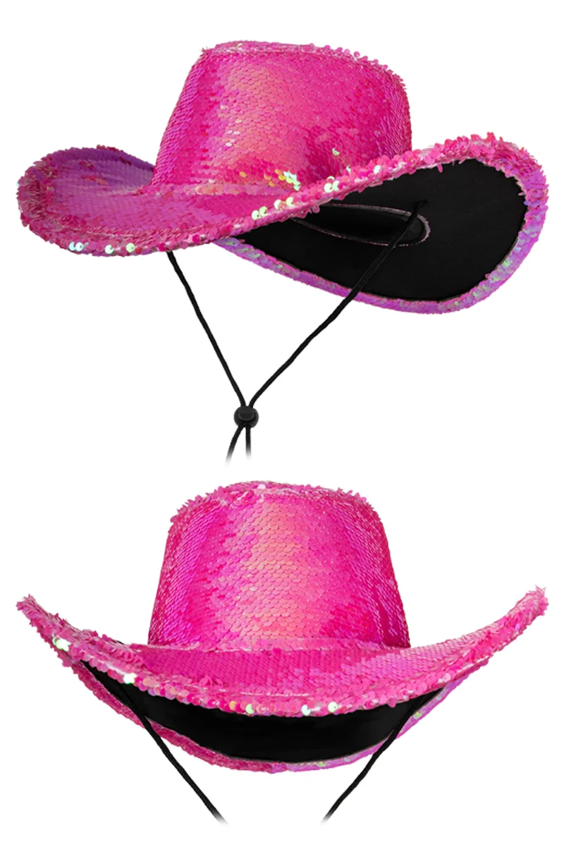 Cowboyhoed roze met pailletten en stormkoord
