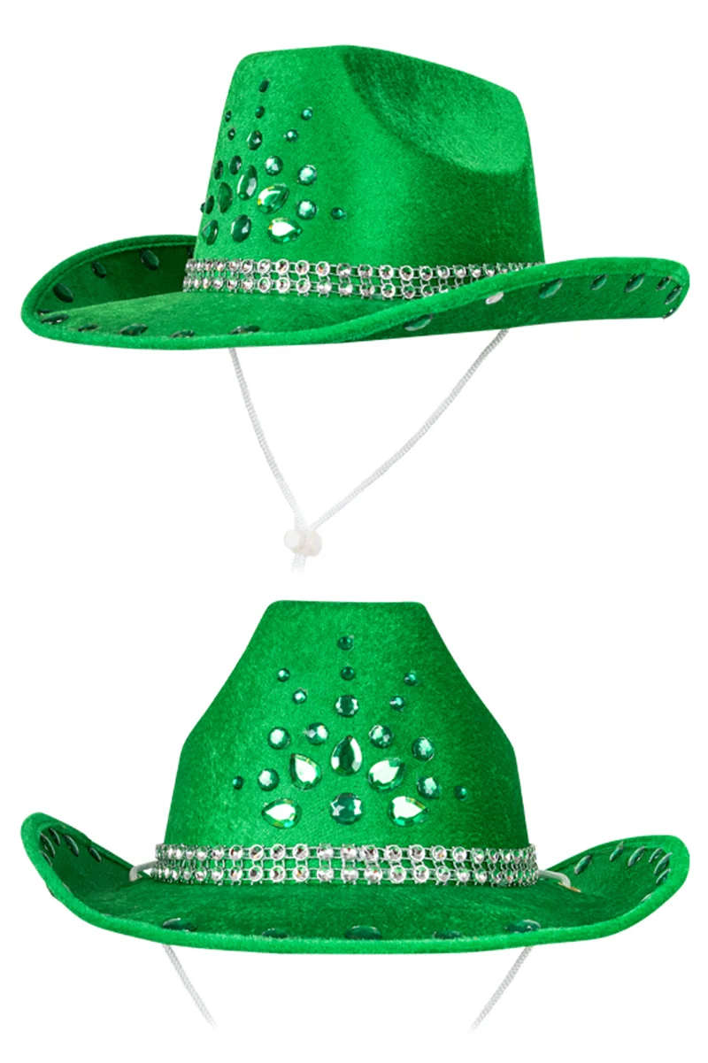 Cowboyhoed groen met strass voor dames en heren