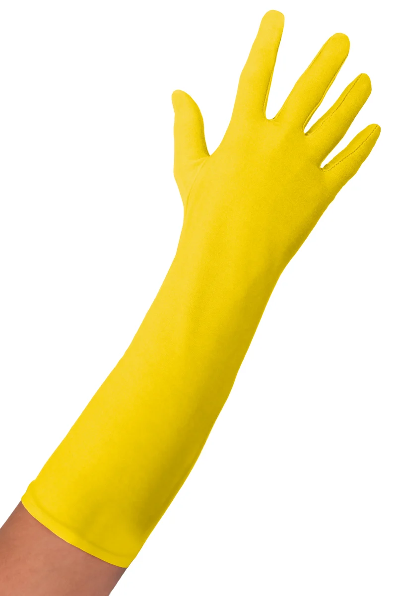 Gele lange handschoenen nylon dames en heren M, L en XL