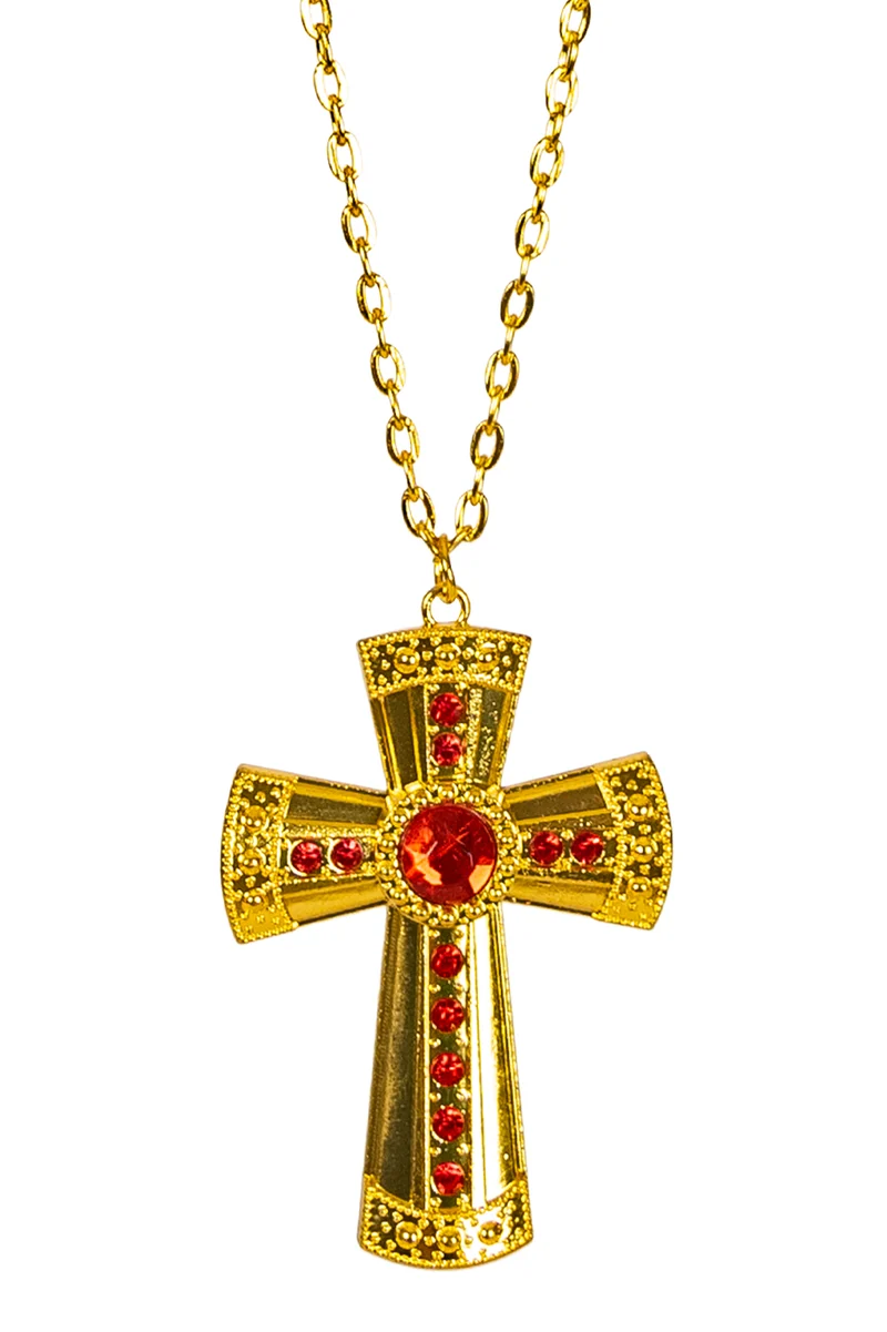 Ketting gouden kruis met rode steentjes voor dames en heren