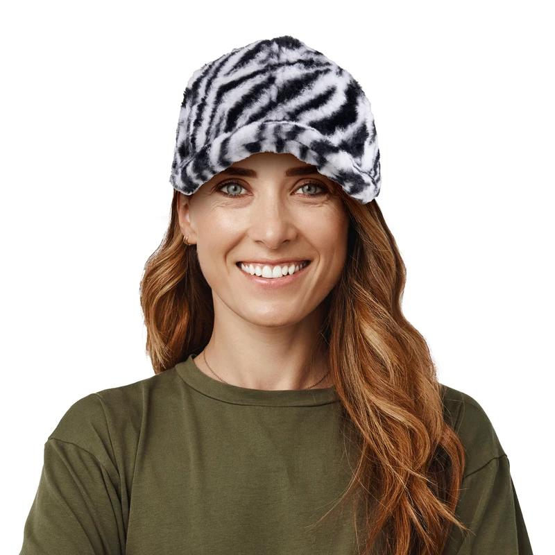 Baseballpet zebra zwart-wit plush dames en heren