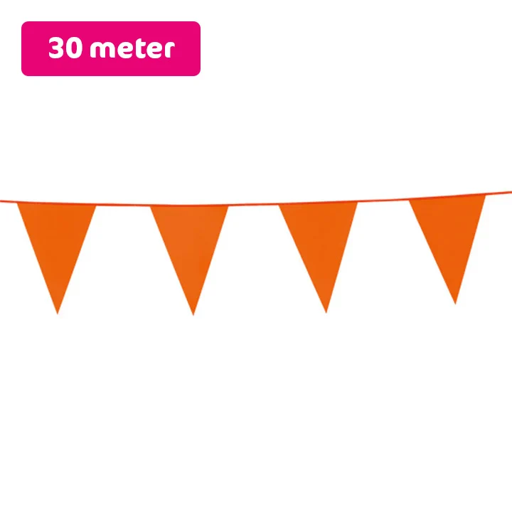 Vlaggenlijn / slinger - 30 meter - oranje vlaggetjes