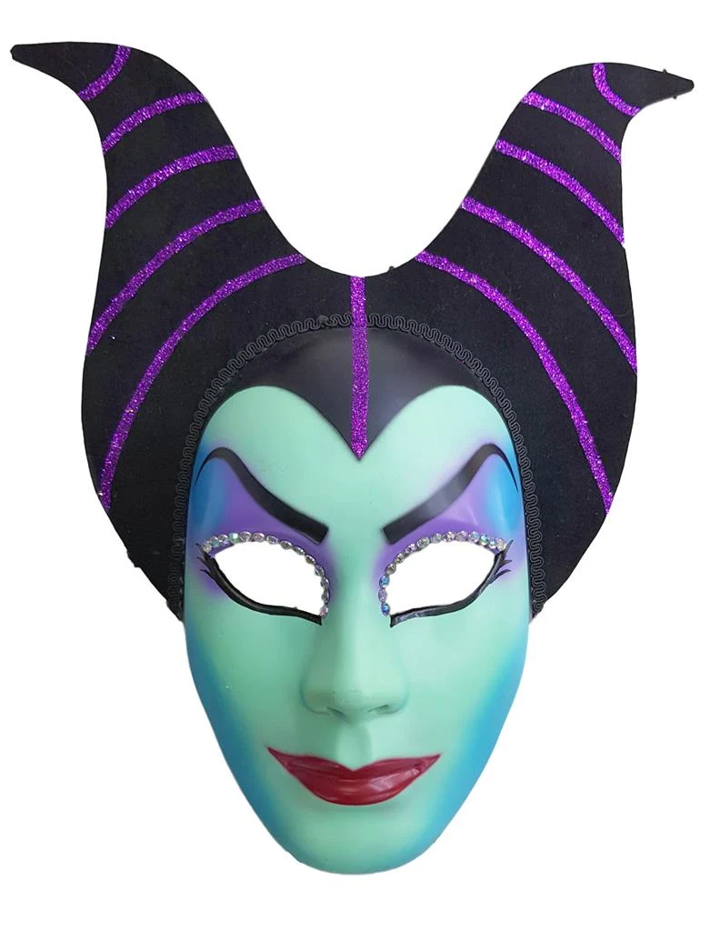 Masker queen of the underworld groen met zwarte hoorns