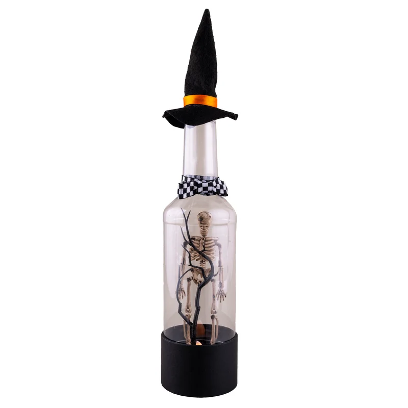 Halloween fles mini landschap met skelet en heksenhoed