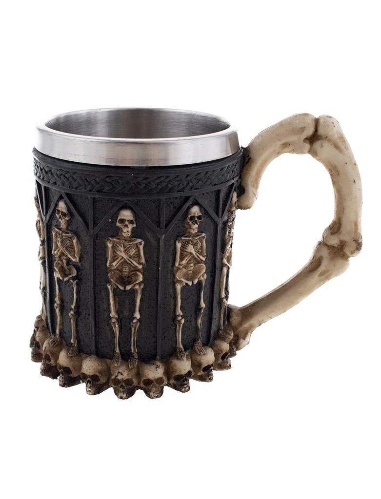 Drinkbeker skeletons zwart met bothandvat 14 cm