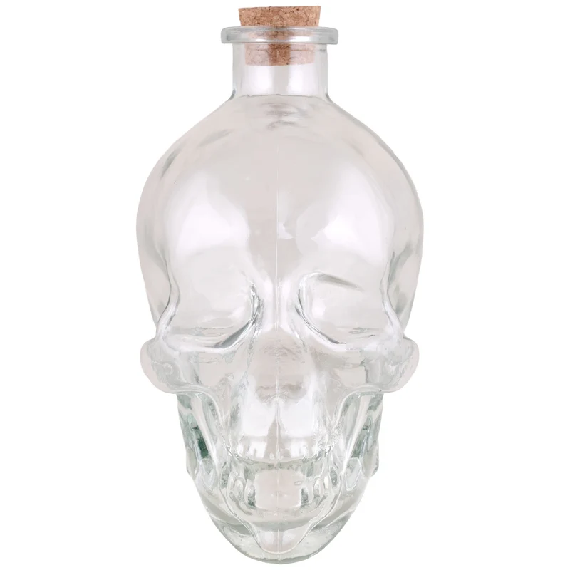 Doodshoofd fles met kurk glas 17,5 cm