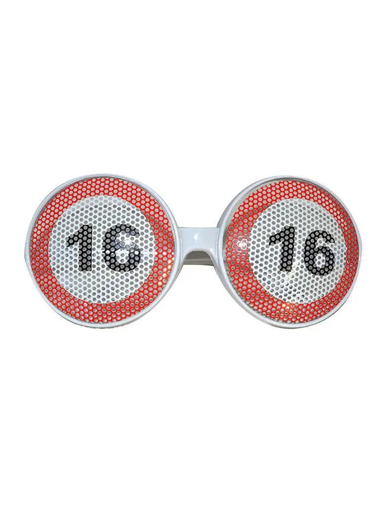 Feestbril verkeersbord 16 jaar rood wit