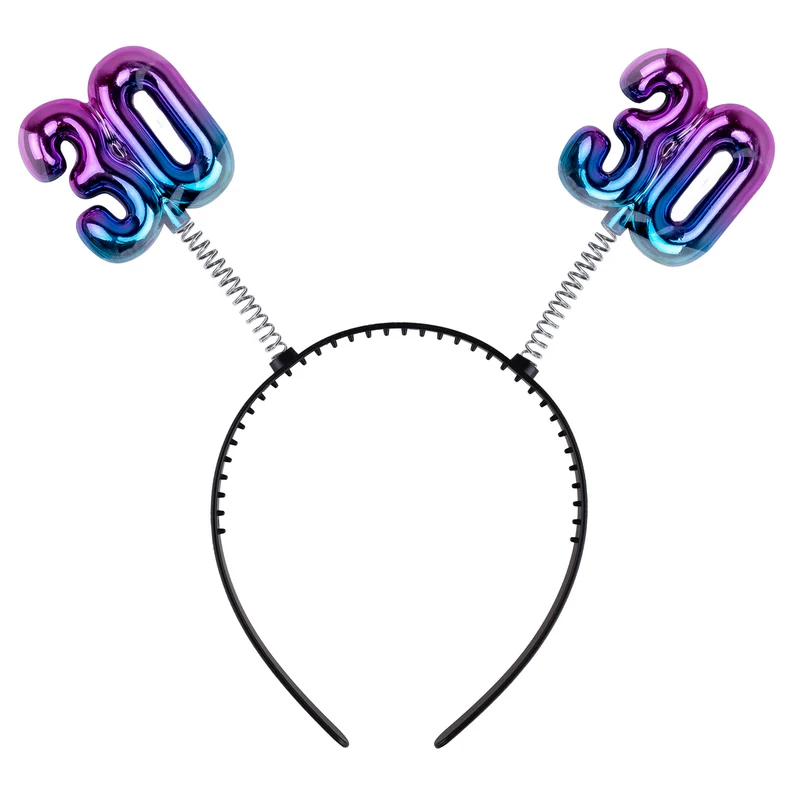 Diadeem 30 jaar regenboog met ballooncijfers op veertjes