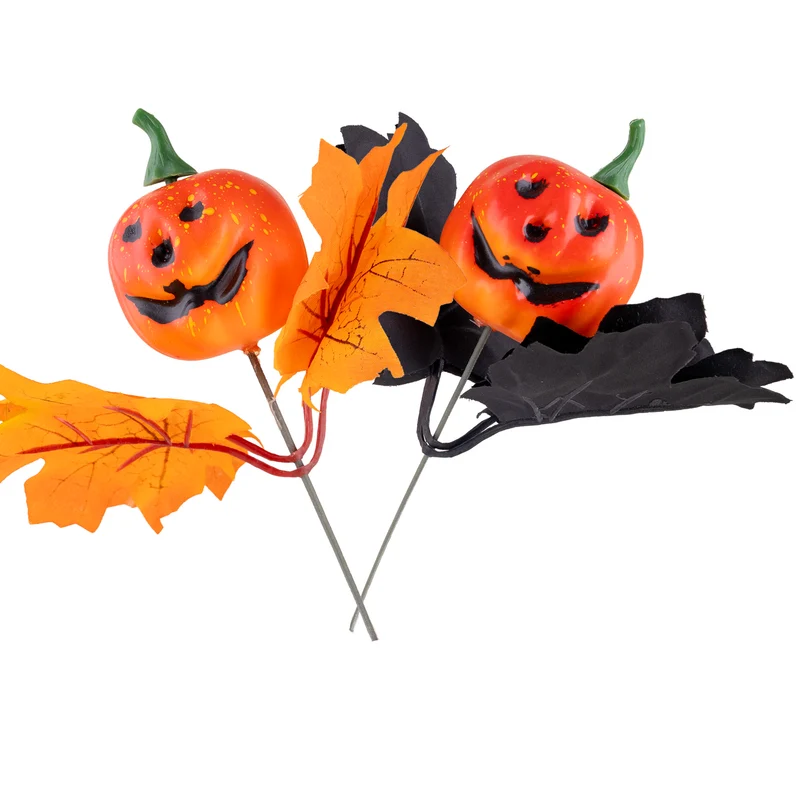 Pompoen takjes met herfstbladeren oranje zwart 2 stuks