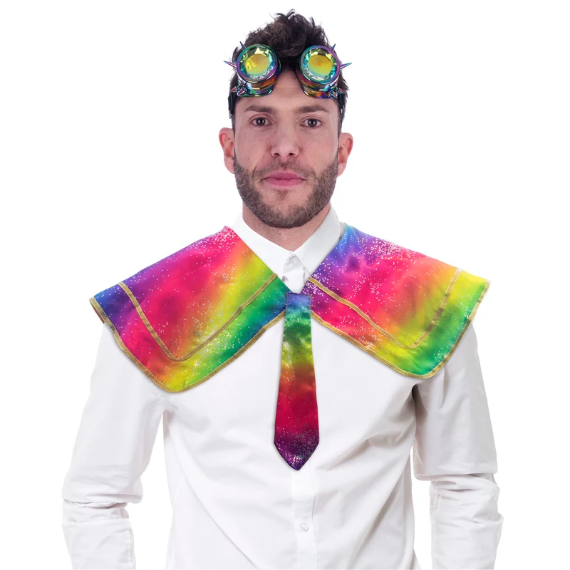 Kraag met stropdas regenboog met glitter en gouden bies