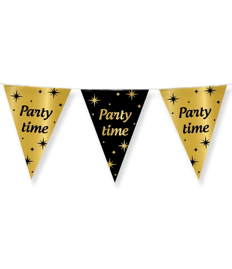 Party time! Vlaggenlijn / slinger - 10 meter - goud en zwart - Classy vlaggetjes