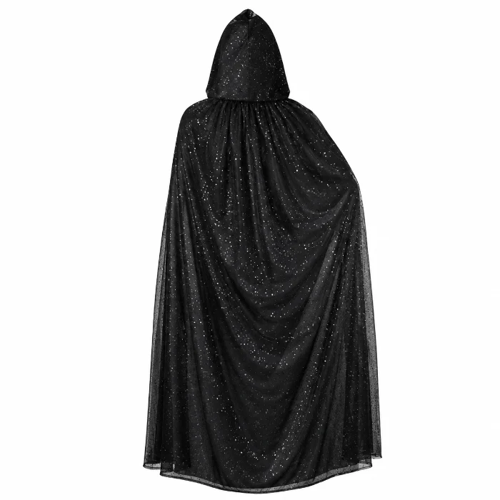 Cape Halloween capuchon pailletten zwart