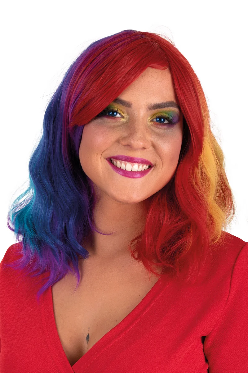 Pruik Alicia regenboog half lang met waves dames