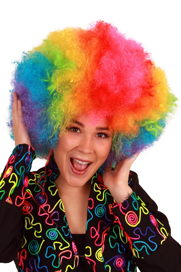 Pruik afro regenboog krullen dames en heren