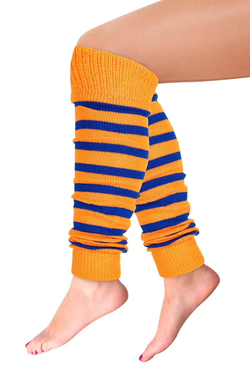 Beenwarmers oranje blauw gestreept dames en heren