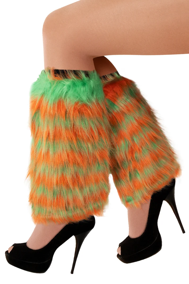 Beenwarmers pluche oranje groen langharig dames