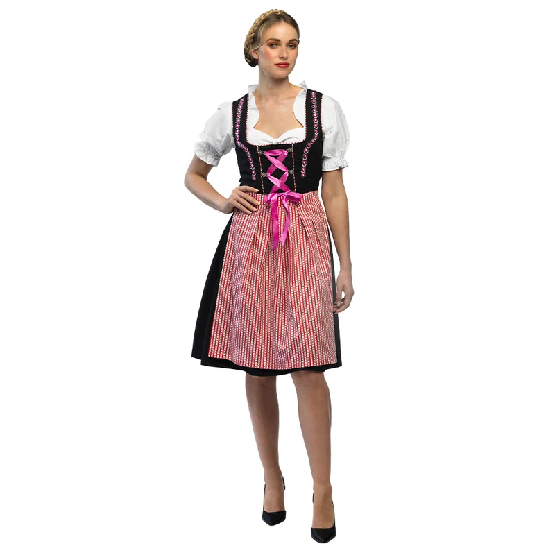 Dirndl Frau Fischer dames zwart met roze schort