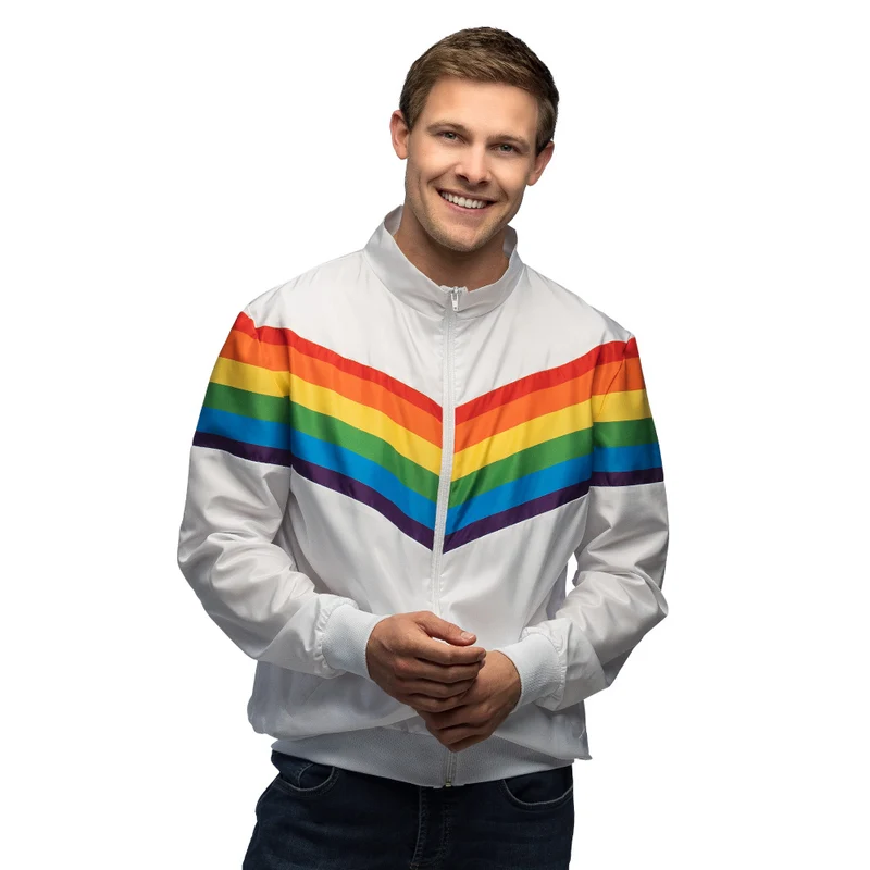 Trainingsjasje Rainbow dude heren wit met regenboogstrepen
