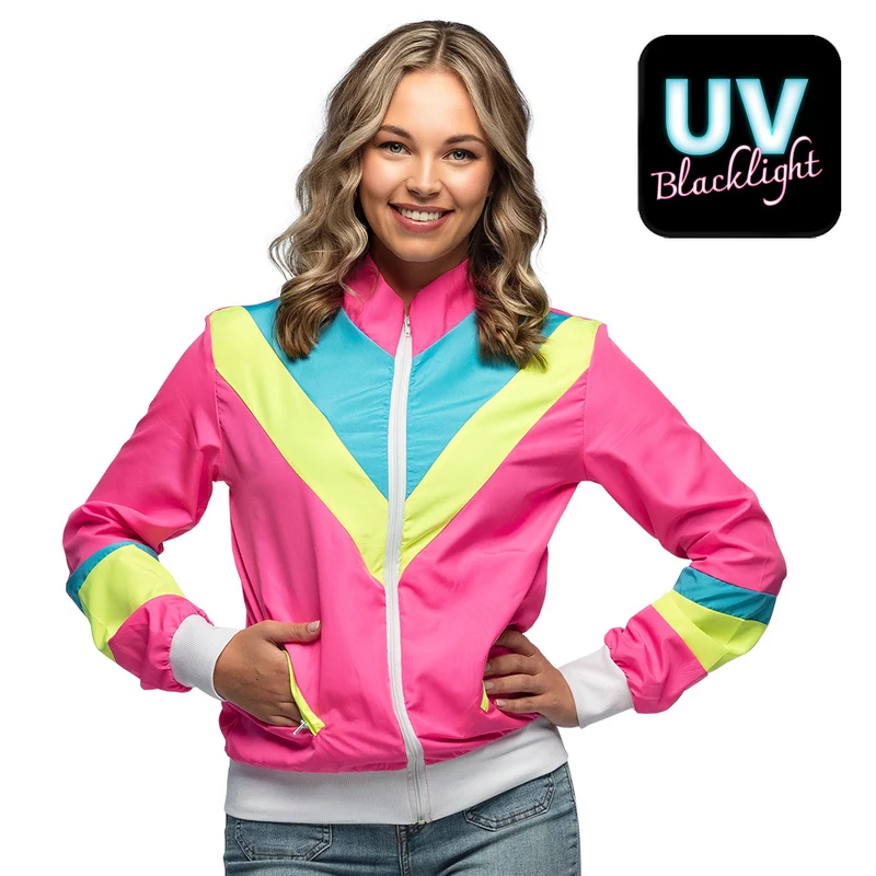 Trainingsjasje Retro babe neonroze uv dames jaren 80