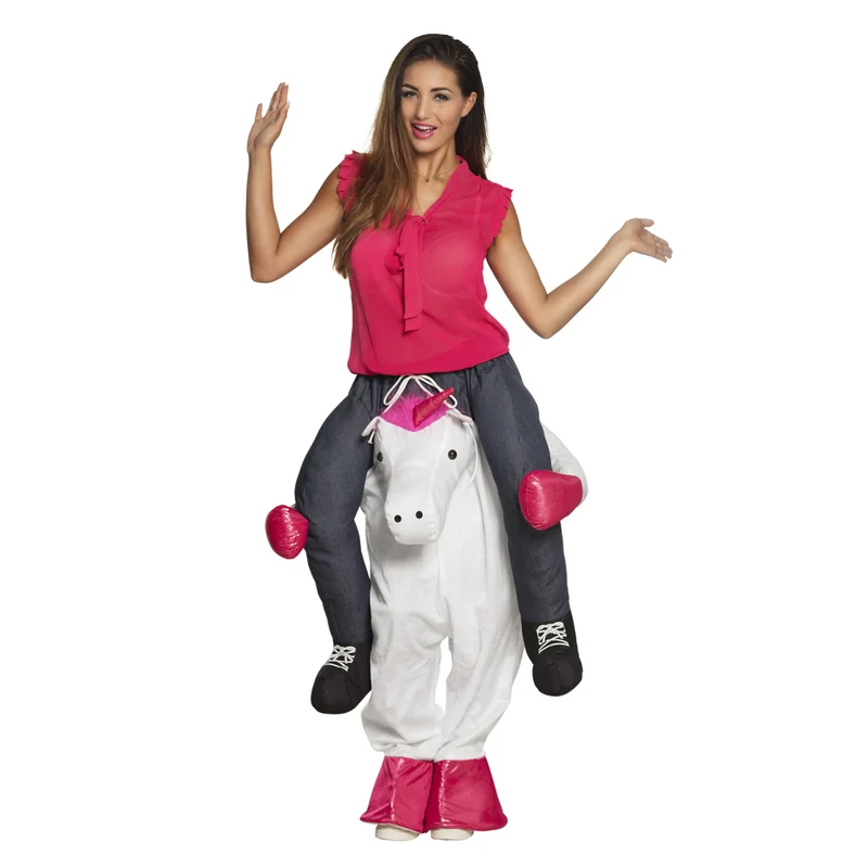 Eenhoorn instapbroek volwassenen wit met roze Funny unicorn