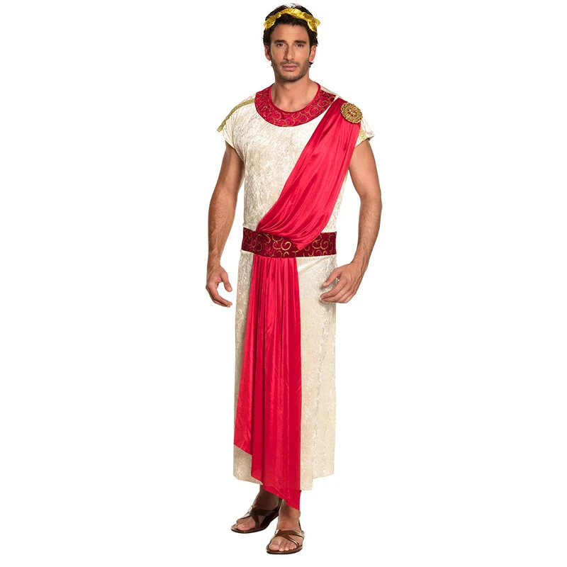 Romeins keizerkostuum Nero heren crèmewit met rode toga