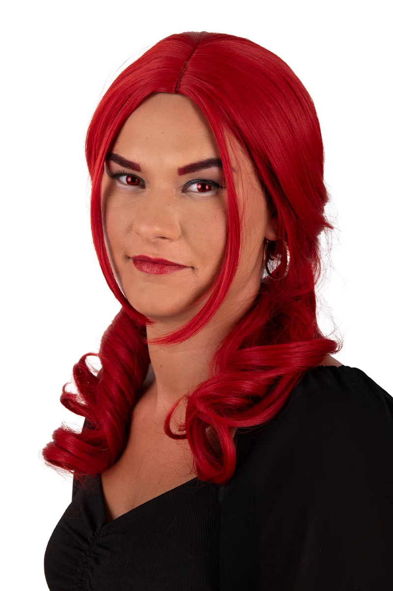 Pruik Raewyn rood met gekrulde staarten dames
