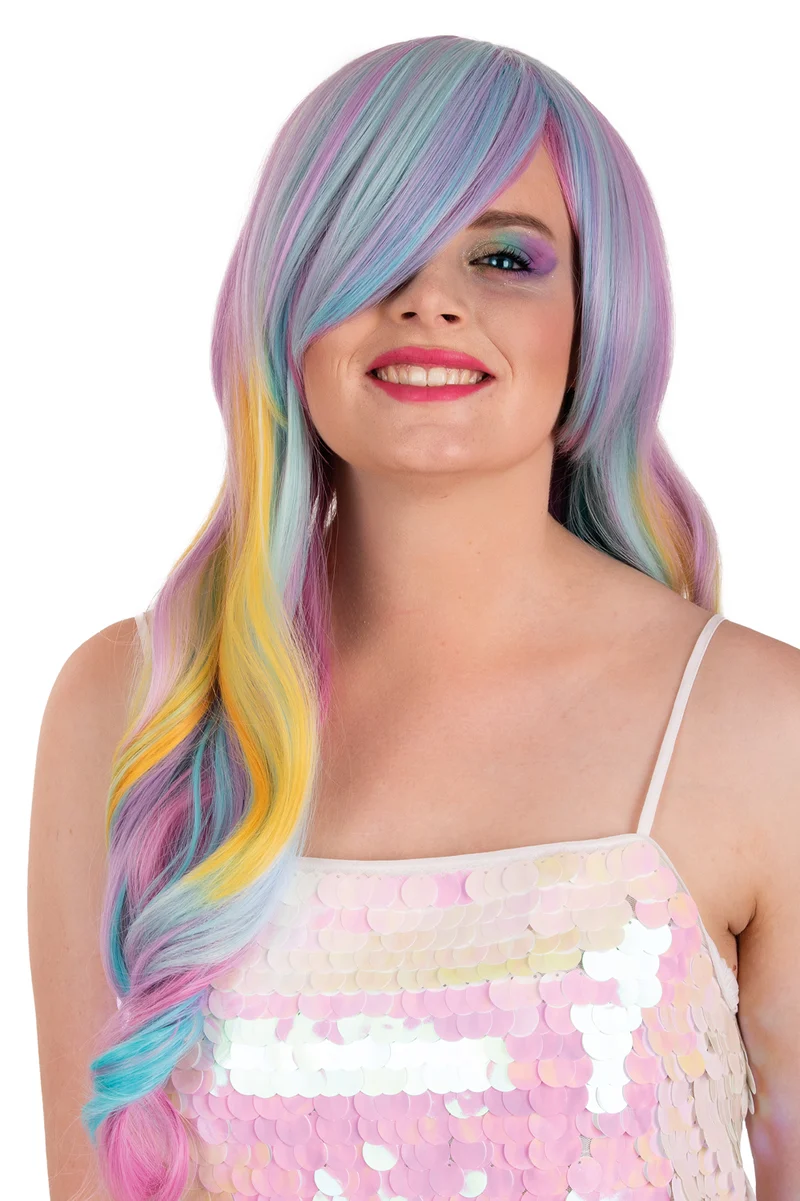 Pruik Selena pastel lang met krullen dames 70 cm