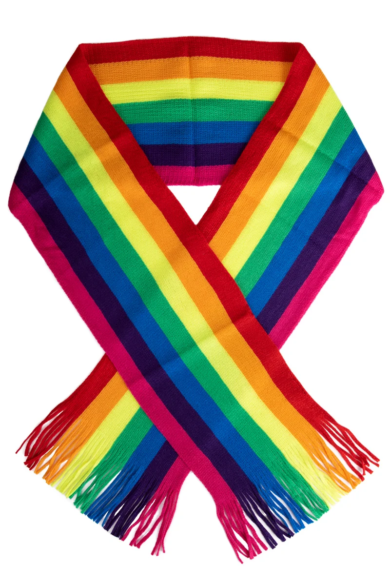 Regenboogsjaal gebreid met franjes 180 x 25 cm