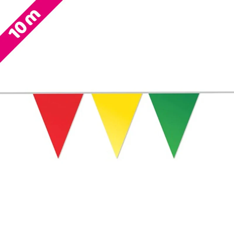 Vlaggenlijn / slinger - 10 meter - rood / geel / groen - carnavalsversiering vlaggetjes