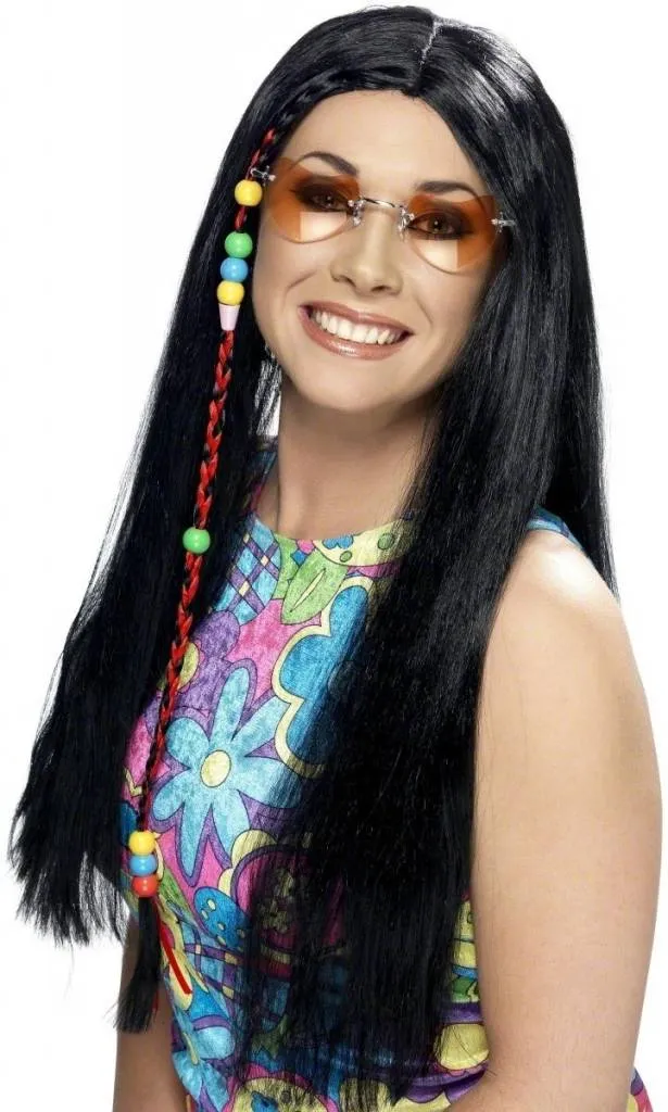 Hippie pruik met vlechtdecoratie zwart