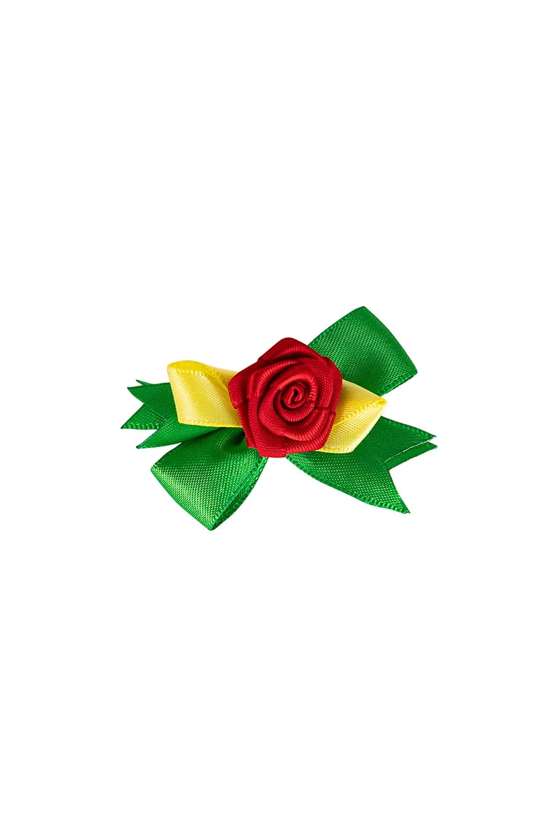 Broche roosje met strikje Limburg rood geel groen