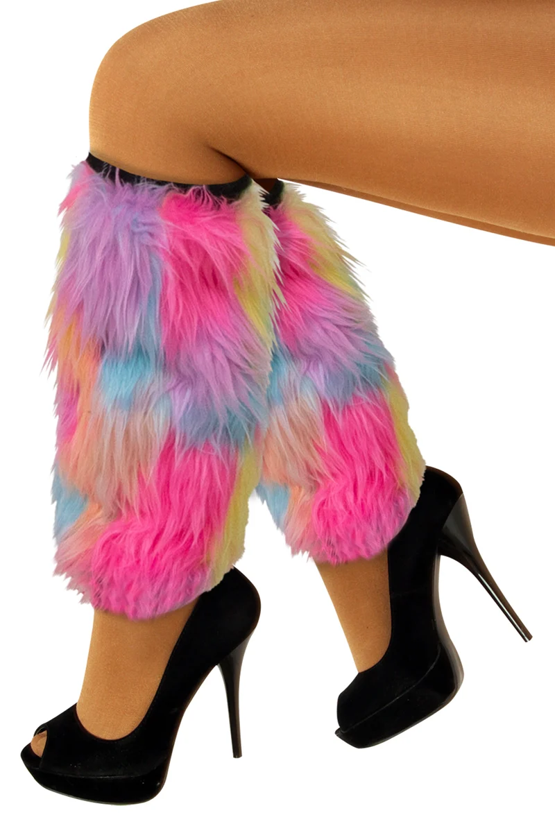 Beenwarmers pluche pastel veelkleurig dames