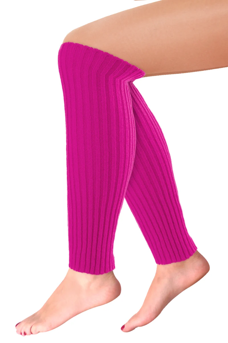 Beenwarmers neon roze ribgebreid 40 cm voor dames