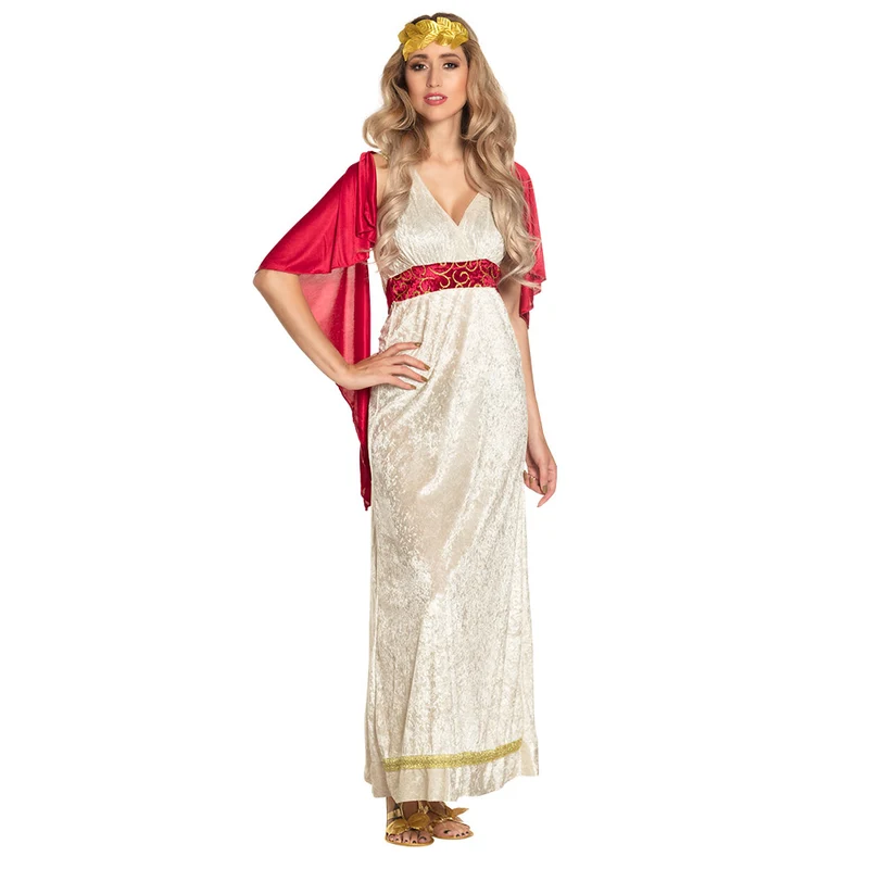 Romeins kostuum Livia dames crème jurk met hoofdband